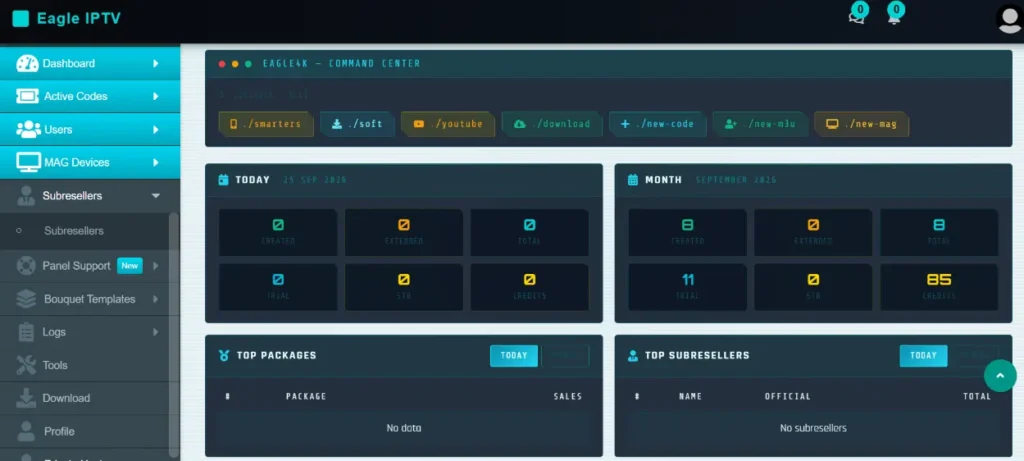Eagle IPTV reseller panel dashboard